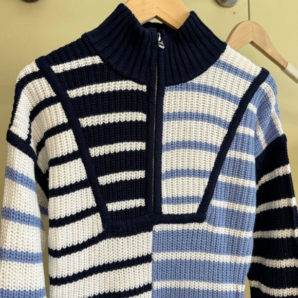 NEW STAUD Mini Hampton Dress - Adriatic Stripe Navy Blue White Knit Causal - Picture 6 of 8